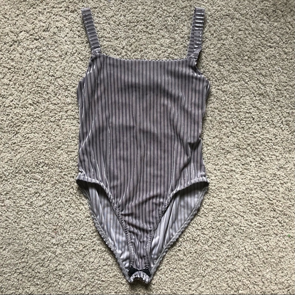 Nasty Gal Silver Velvet Body Suit